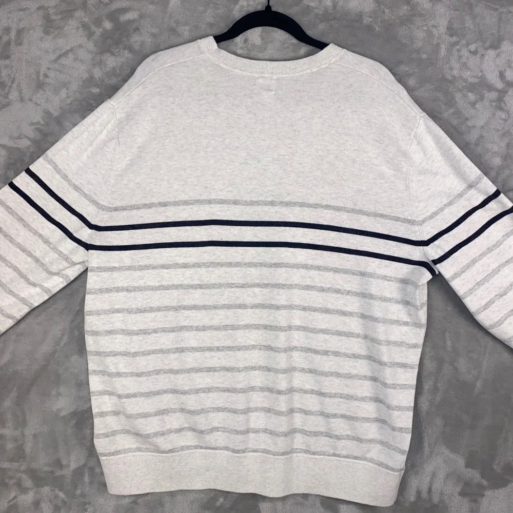 GAP Men's‎ XXL Grey Striped V Neck Sweater Long Sleeve Cotton Blend